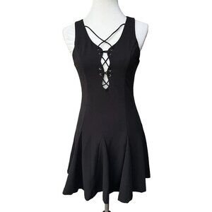 Tea & Cup Womens’s Black Lace Up Skater Mini Dress Size M